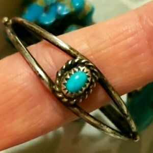 Vintage BABY Size Coral Turquoise Native American Sterling Silver Cuff Bracelet